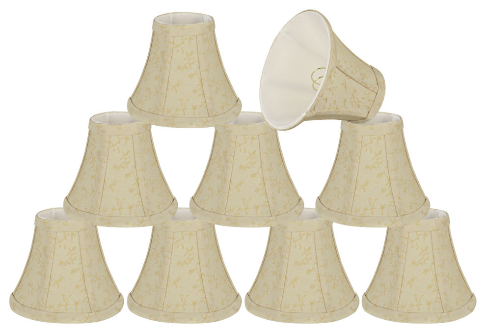 30053-9 Small Bell Chandelier Clip On Lamp Shade Beige & Gold Floral 3"x6"x5"