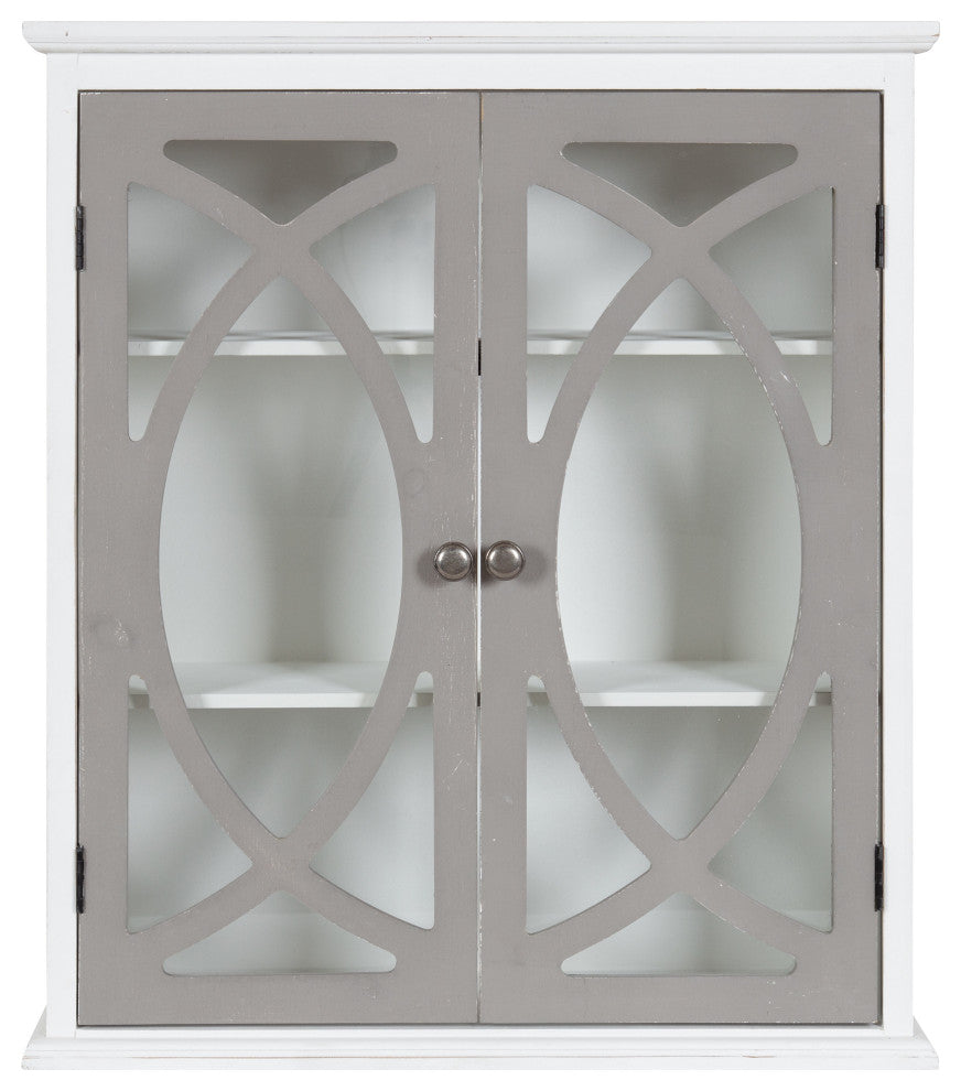 Quinlan Decorative Wood Wall Cabinet, White/Brown, 24x8x28