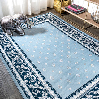Acanthus French Border, Blue/Navy, 8'x10'