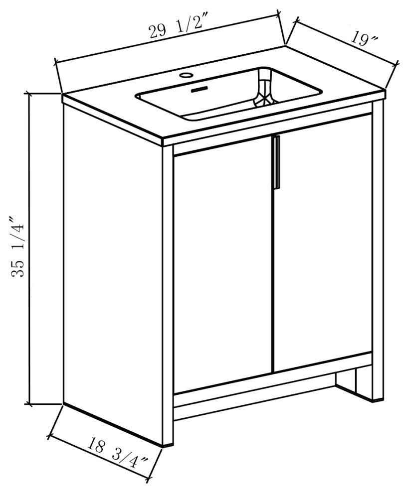 Freestanding Vanity with White Sink Top, Blue, 30"