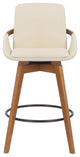 Baylor Swivel Wood Bar or Counter Height Stool in Faux Leather in WALNUT