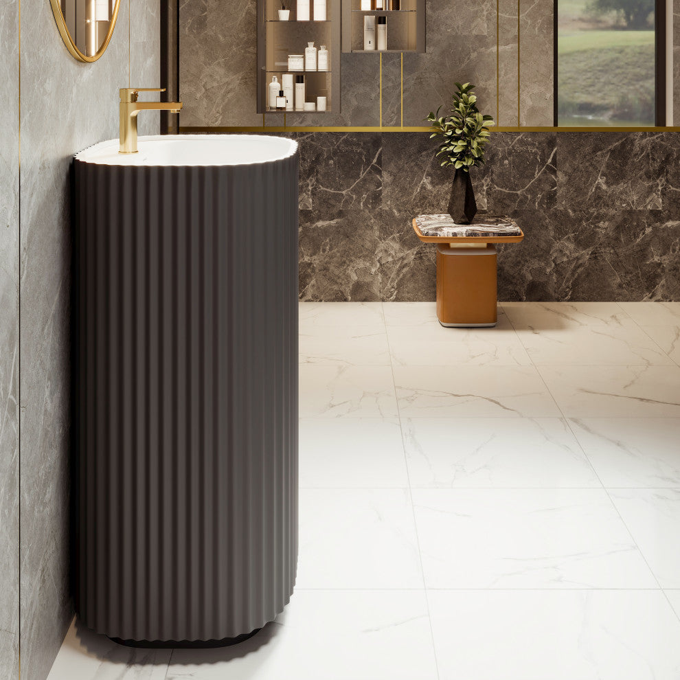 Eviva Haven 20" Dark Gray Solid Surface Pedestal Sink