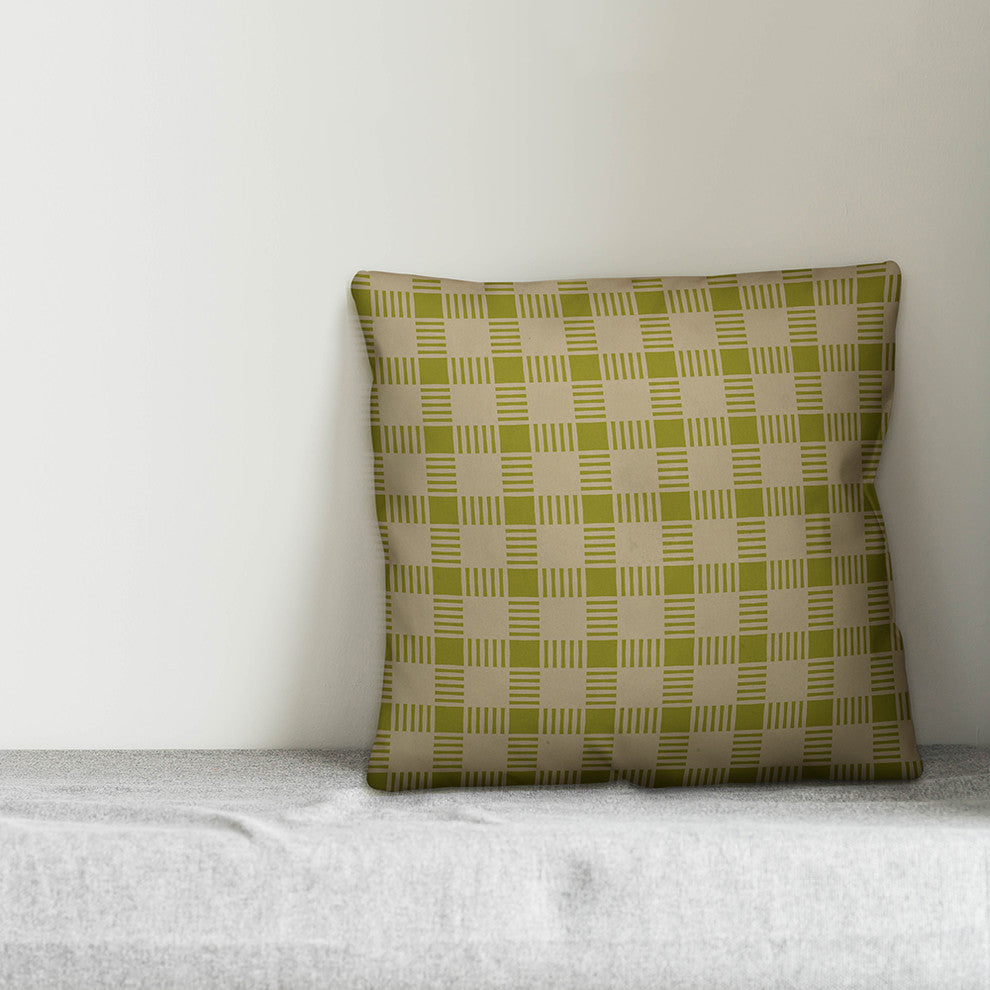 Green Plaid Outdoor Throw Pillow, 16"x16"