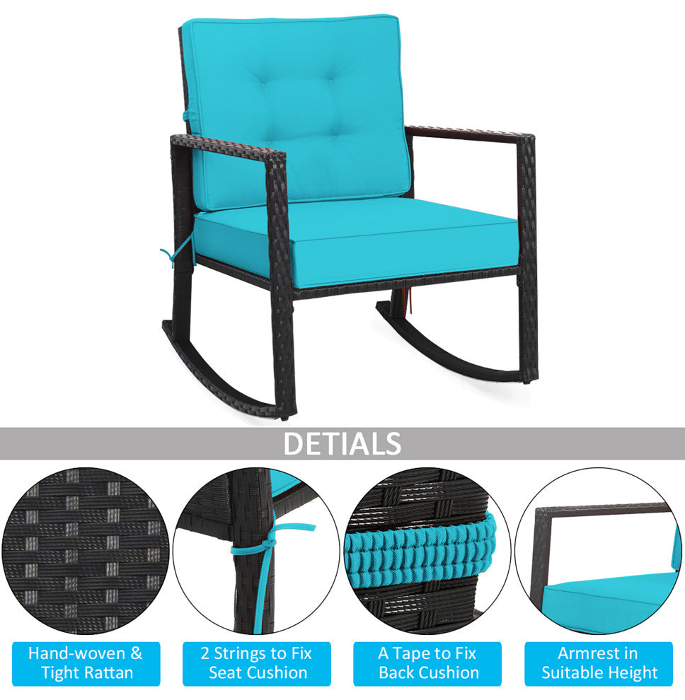 Costway Patio Rattan Rocker Chair Glider Rocking Chair Cushion Lawn Turquoise