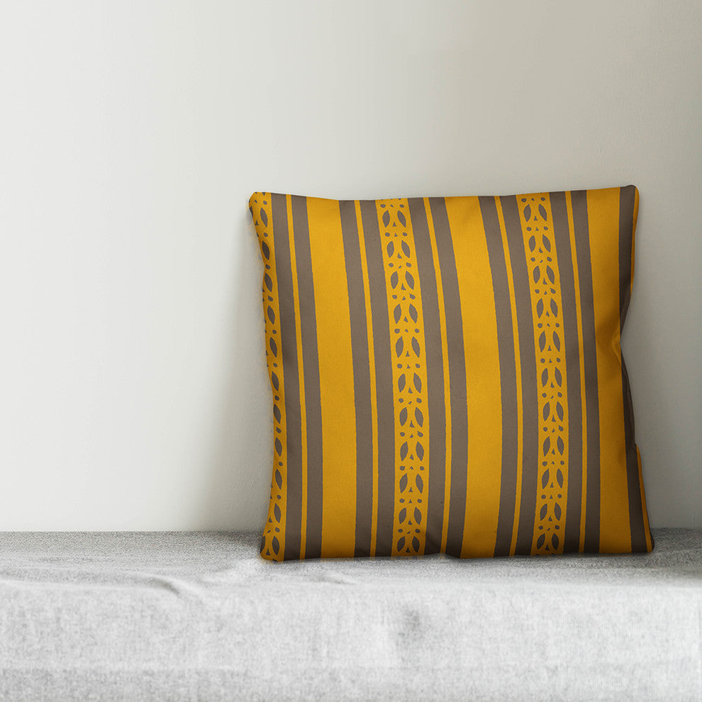 Yellow Folk Stripes Throw Pillow, 18"x18"