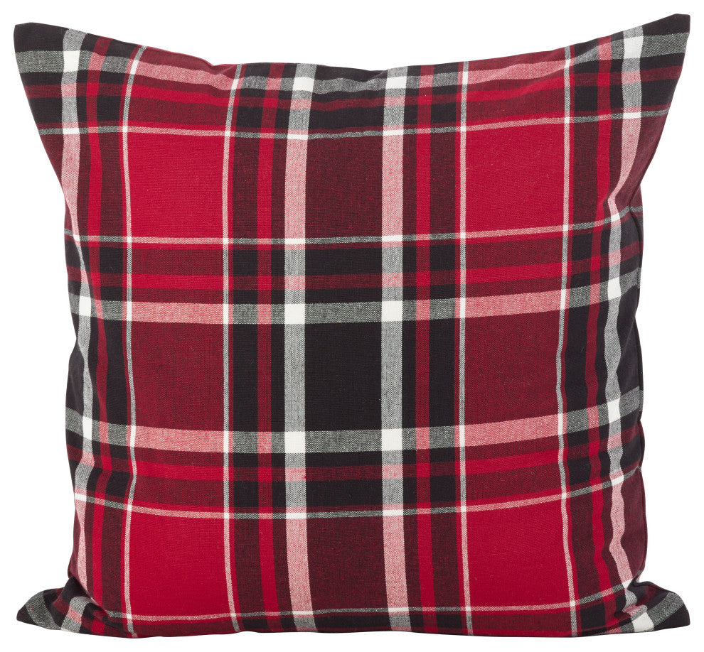 Tartan Plaid Pattern Cotton Down Filled Throw Pillow, 20"x20", Red
