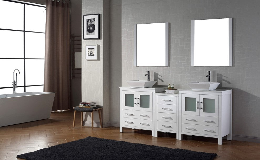 Dior 78" Double Bathroom Vanity, White With White Engineered Stones
