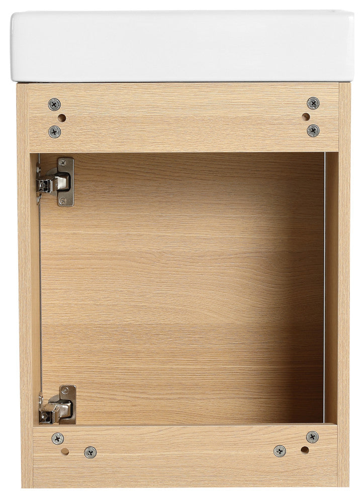 GDF Studio 16" Wall-Mounted Vanity, Ceramic Sink & Soft-Close Cabinet, Light Oak