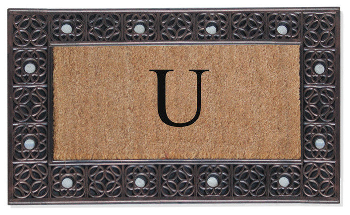 A1HC First Impression Rubber and Coir Decorative Tray Doormat 18"x30", U