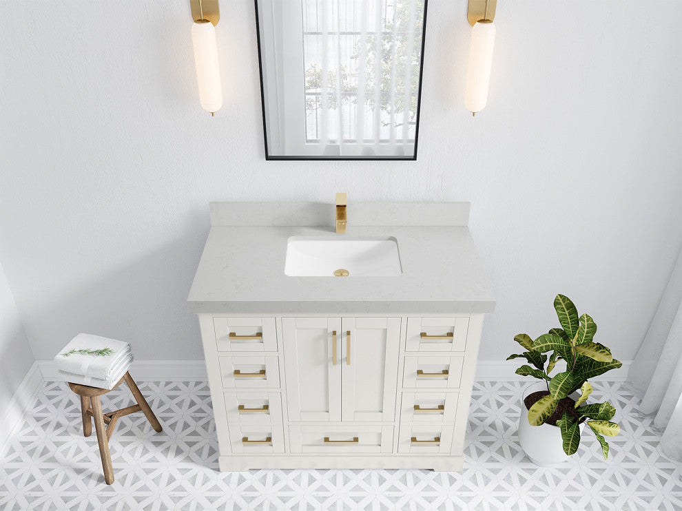 Boston 42" Single Sink Bath Vanity in Alabaster 2" Carrara Quartz