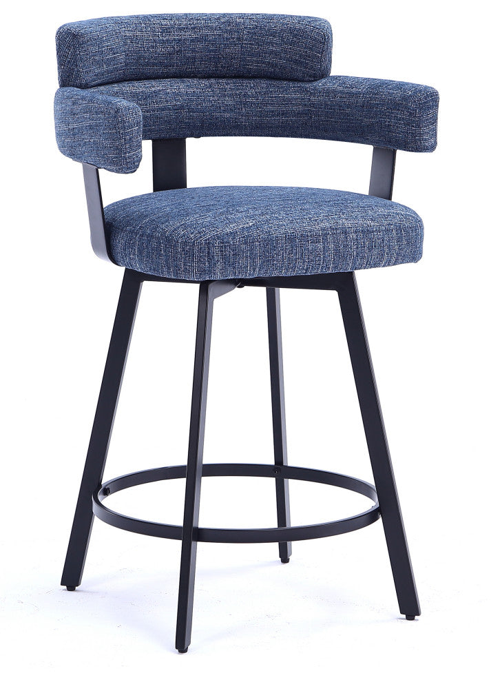 Contemporary Fabric Padded High Back, 2-Piece and Bar Stools and Counter Stools, Blue, 24"