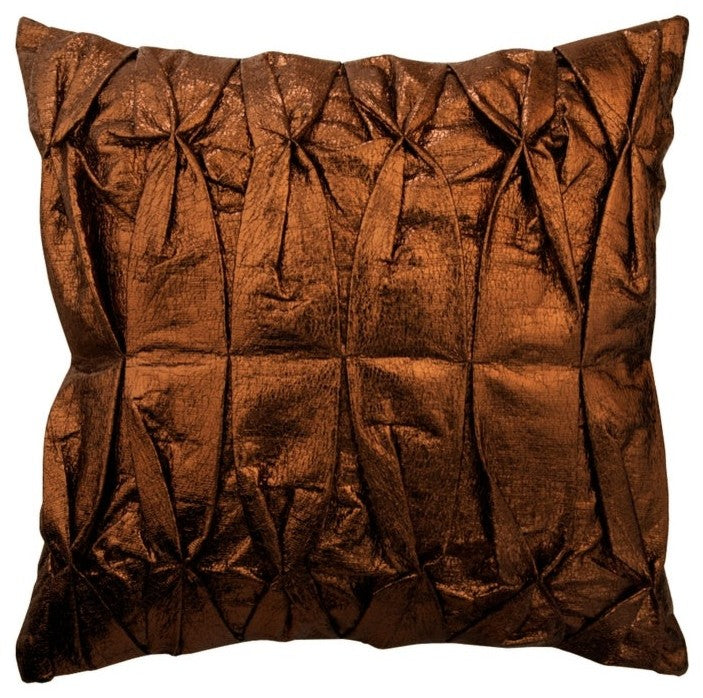 Pintucks & Textured Copper Faux Leather 18"x18" Pillow Cover, Stunning Bronzer