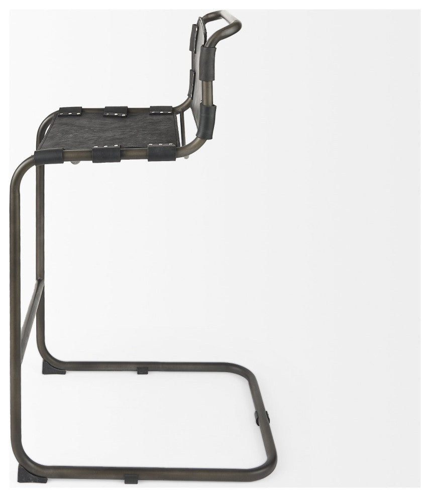 Black Leather Iron Framed Bar Stool