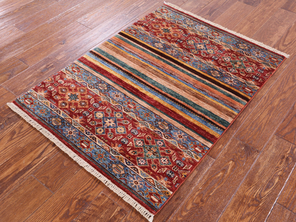 Khorjin Tribal Hand-Knotted Wool Rug 2' 9" X 3' 8" Q8358