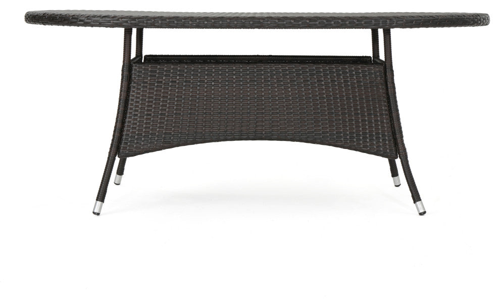 GDF Studio 7-Piece Kory Outdoor Multibrown Wicker Round Dining Set