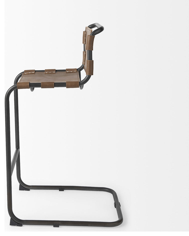 Light Brown Leather Iron Framed Bar Stool