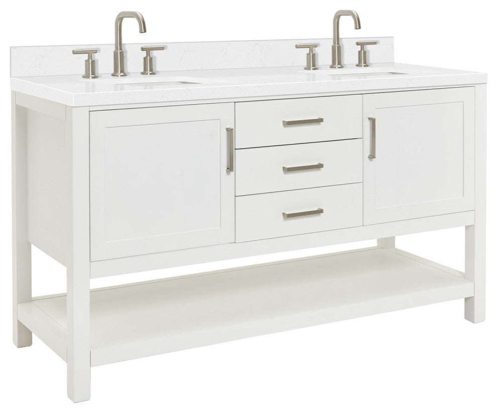 Ariel Bayhill 60" Double Rectangle Sink Bathroom Vanity, Carrara Quartz