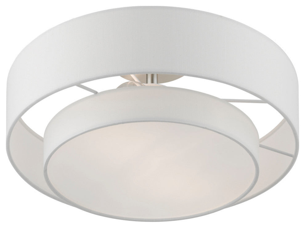 Meridian 2 Light Brushed Nickel Semi-Flush With Off-White Shade