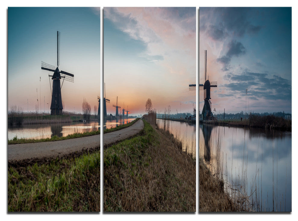 "Kinderijk Holland Panorama" Metal Wall Art, 3 Panels, 36"x28"
