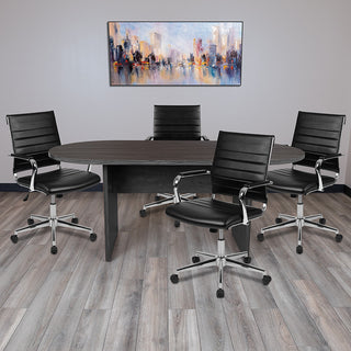 5-Piece Oval Conference Table Set With 4 LeatherSoft Ribbed Executive Chairs, Ru