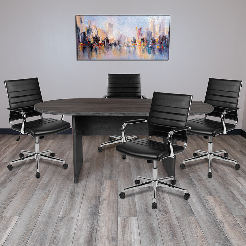 5-Piece Oval Conference Table Set With 4 LeatherSoft Ribbed Executive Chairs, Ru