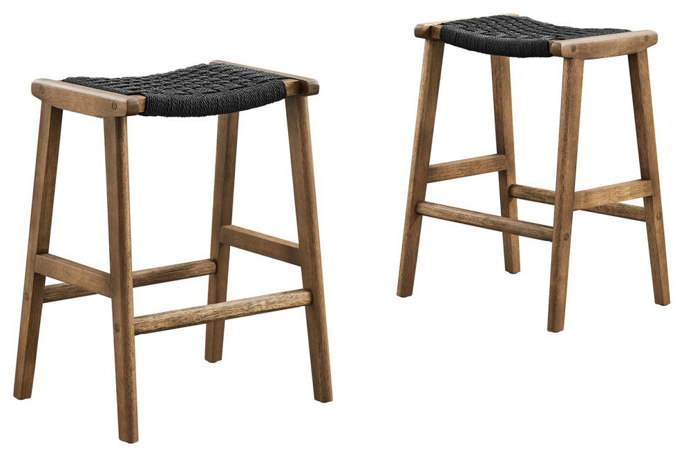Saoirse Woven Rope Wood Counter Stool - Set of 2 - Walnut Black