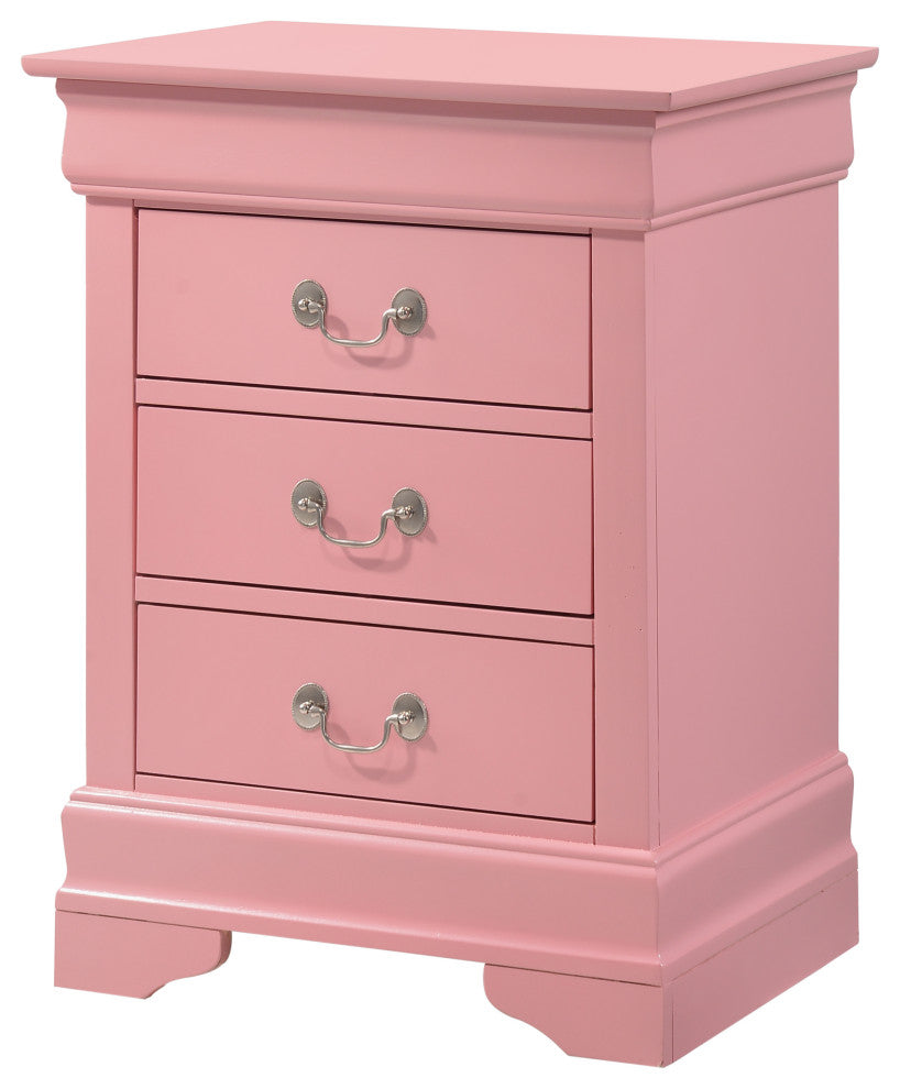 Louis Phillipe 3-Drawer Nightstand, Pink