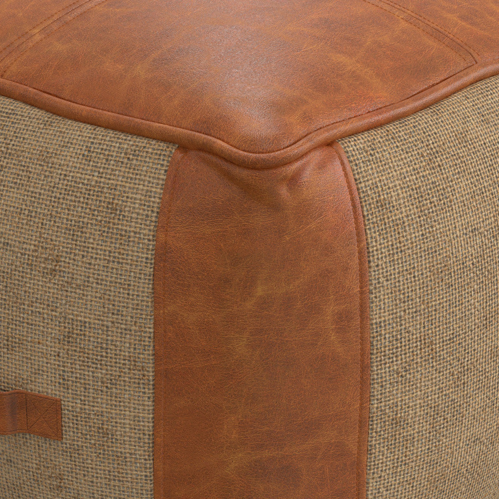 Atkinson Pouf , Tan Genuine Leather