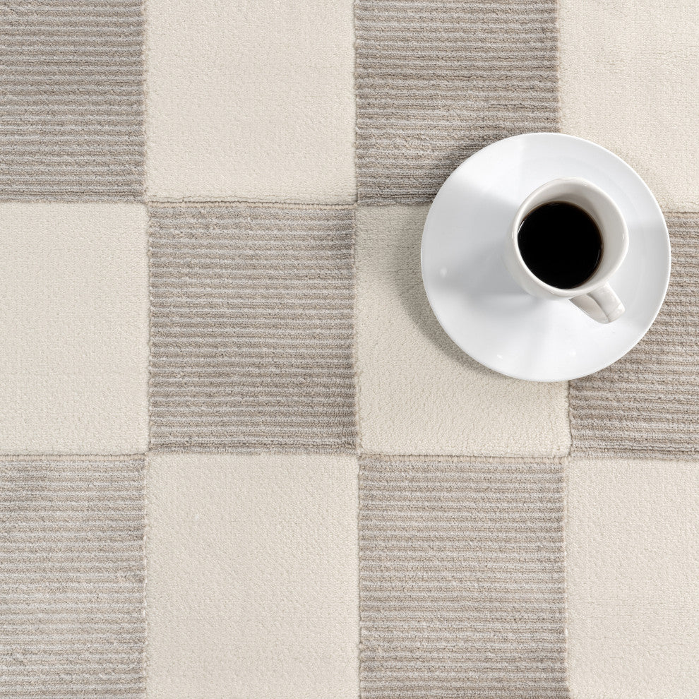 Nuloom Zhuri Checkered Washable Rug, Cream 3' x 5'