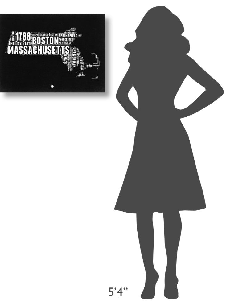 "Massachusetts Black and White Map" Fine Art Print