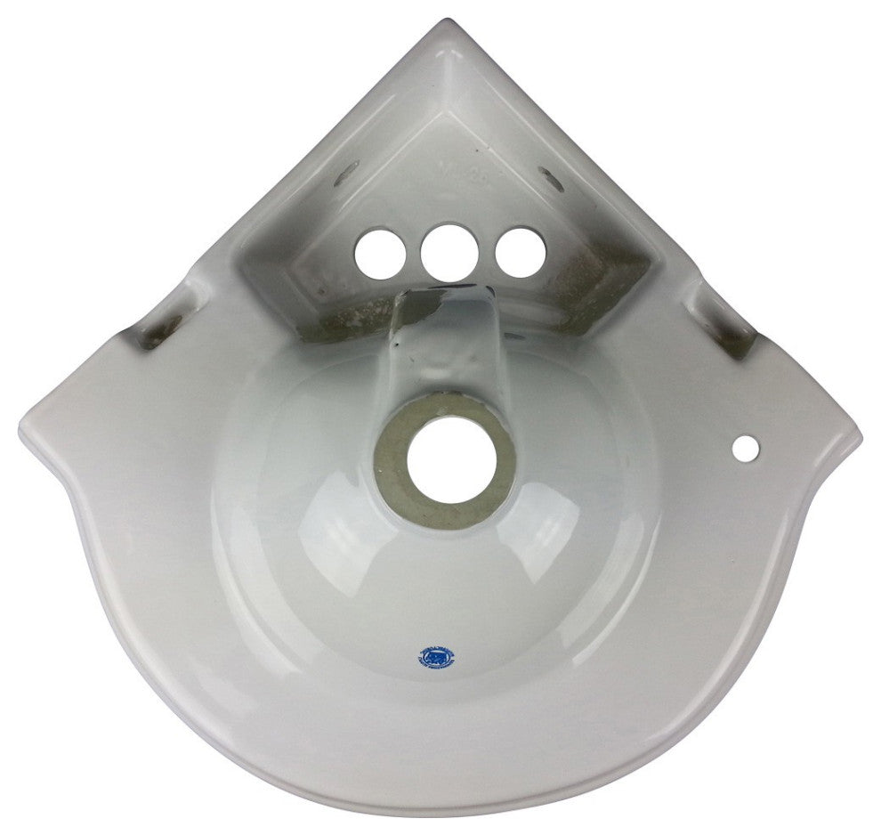 Wall Mount Corner Small Bathroom Sink White Gloss China Portsmouth with Bracket