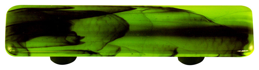 Art Glass Rectangle Swirl Pull, Alum Post, Black Swirl Spring Green