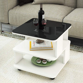 Modern Simplicity Coffee Table Made of Solid Wood with Multifunctional Storage, White+black, L15.7"
