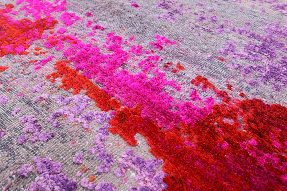 3' 11" X 11' 10" Abstract Handmade Wool and Silk Runner Rug Q9076