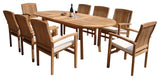 9-Piece Outdoor Teak Dining Set, 117" Oval Table, 8 Wave Stacking Arm Chairs