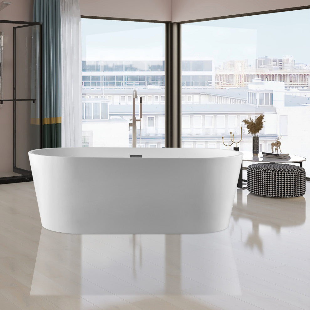 Vanity Art 67" Freestanding Acrylic Soaking Bathtub White