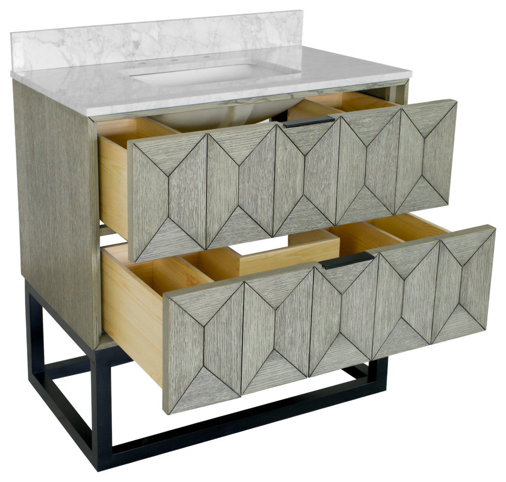 Henley 36" Bathroom Vanity, Gray Oak, Top: Carrara Marble