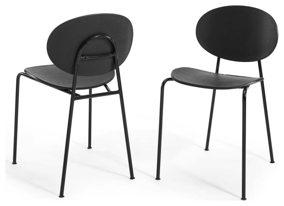 Side Dining Chair, Set of 2, Plastic, Metal, Black, Modern, Bistro Restaurant