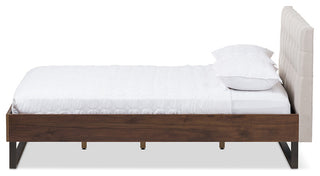 Mitchell Walnut Wood Beige Fabric Dark Bronze Metal Full Platform Bed