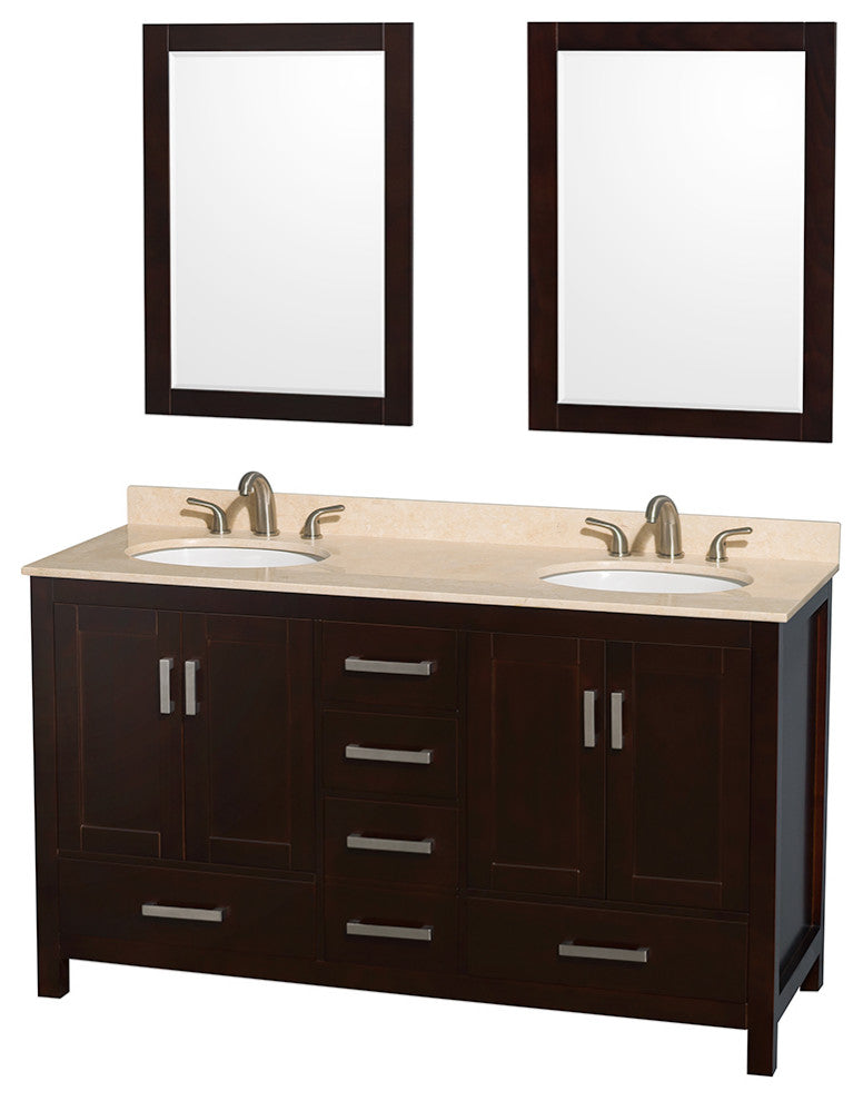 Wyndham WCS141460DESIVUNOM24 60 Inch Dual Vanity with Ivory Marble Top
