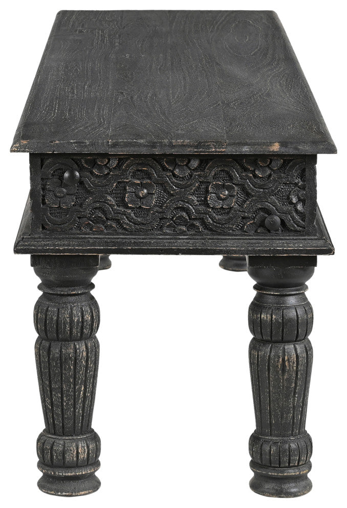 Wiley 58" Carved Dining Bench, Black