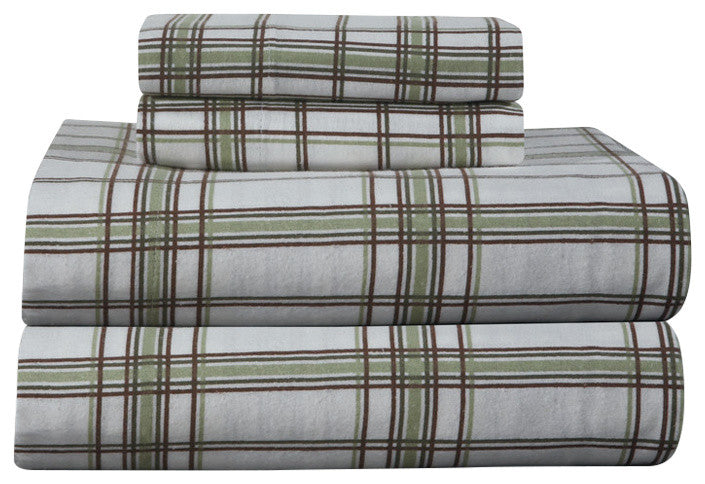 Pointehaven 170 Flannel Sheet Set, Sage Plaid, Full