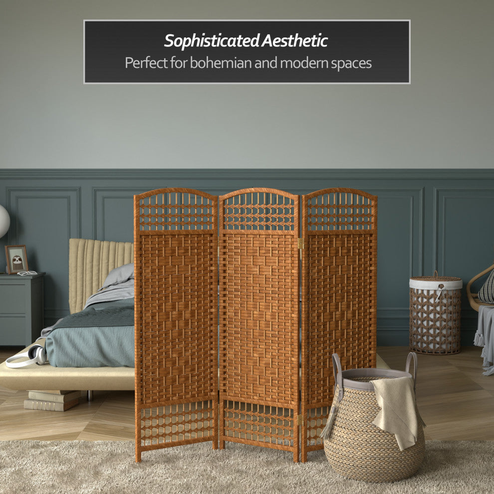 4' Tall Fiber Weave Room Divider, Dark Beige, 3 Panels