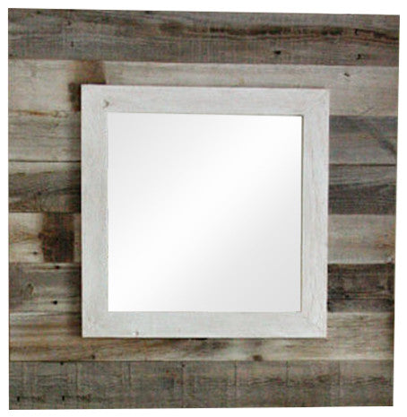 Barnwood Slat Mirror With White Overlay, 30"x30"