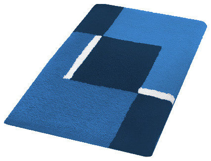 Contemporary Geometric Intersecting Block Pattern Bathroom Rugs ï¼ŒDakota, Marine