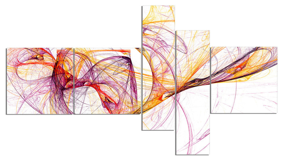 Wisps of Smoke Orange Purple, Abstract Canvas art print, 60"x32", 5 panels