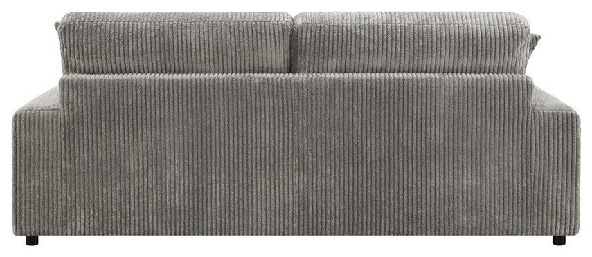 L-Shaped Corduroy Sectional Sofa with 6 Pillows in Gray