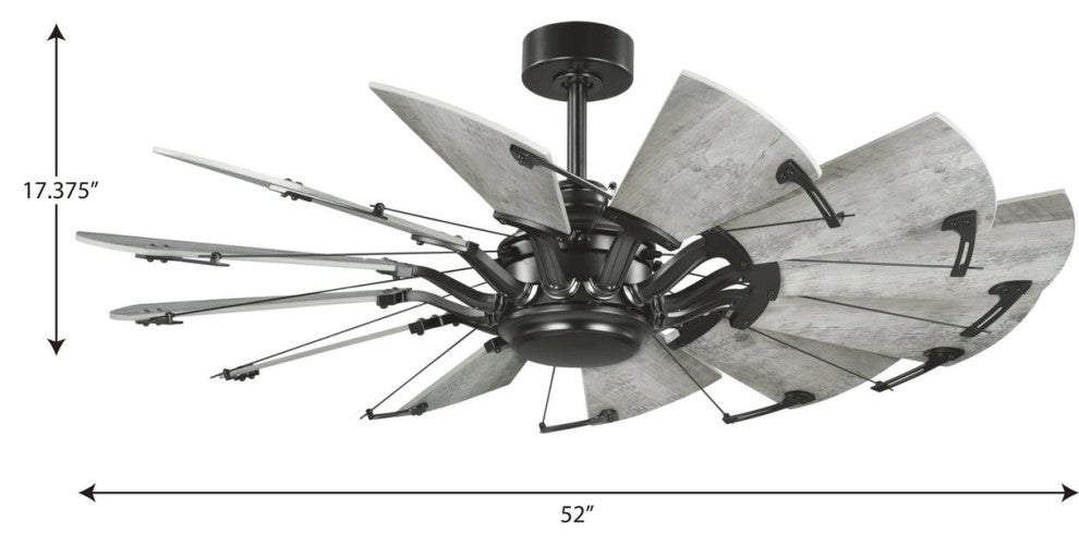 Springer 52" 12-Blade DC Motor Windmill Ceiling Fan, Matte Black