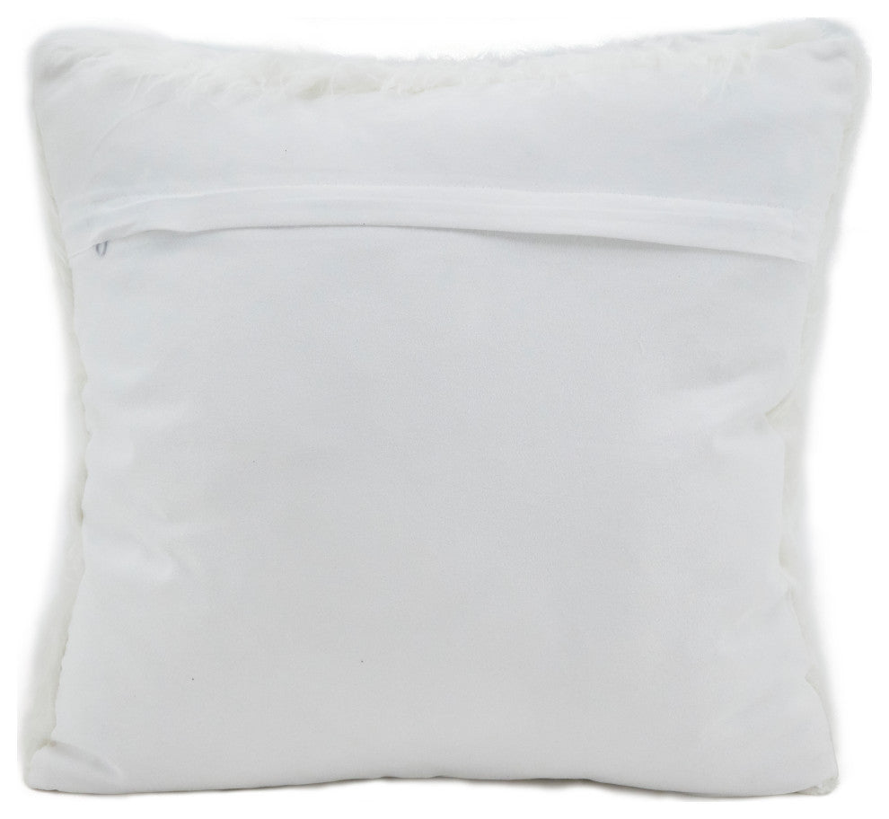 Faux Fur Long Hair Throw Pillow, Ivory, 18", Poly Filled