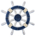 Rustic Dark Blue and White Ship Wheel 12'', Beach Decor, Nautical Ship Wheel